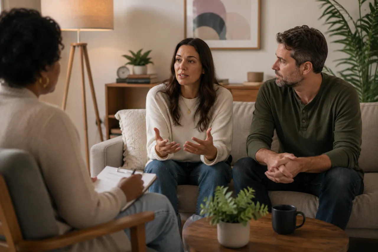 A couple in session with their therapist