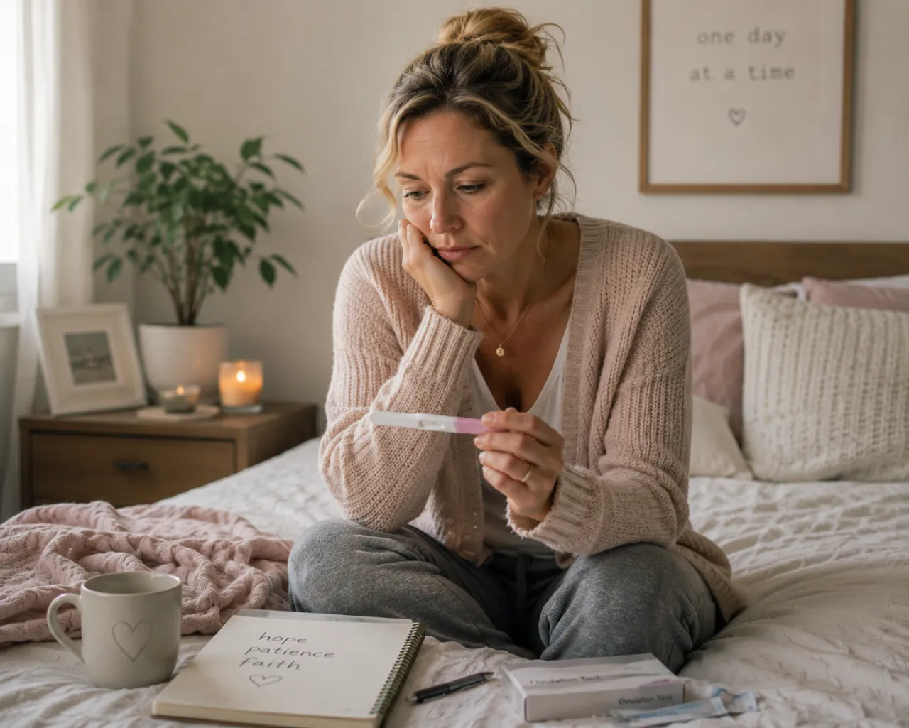 A woman in quiet contemplation while trying to conceive